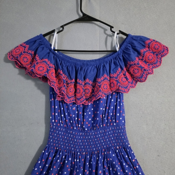 Lilly Pulitzer Borealis Blue Kalama Off The Shoulder Dress 010340 Size Small - Picture 9 of 10